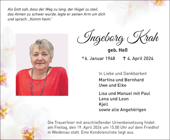 Traueranzeige von Ingeborg Krah von FZ