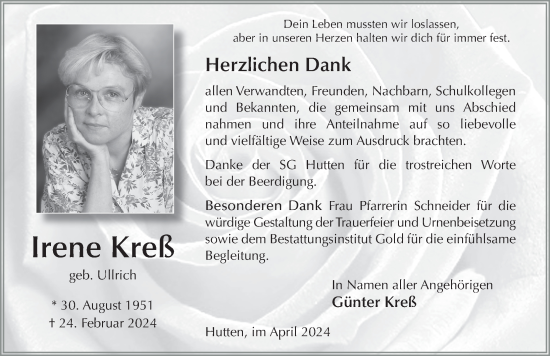 Traueranzeige von Irene Kreß von FZ