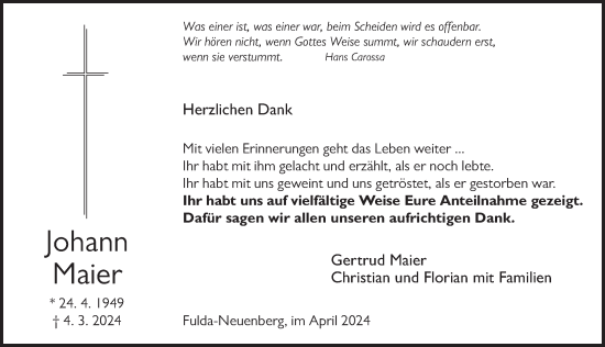Traueranzeige von Johann Maier von FZ
