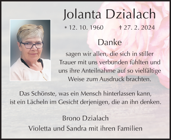 Traueranzeige von Jolanta Dzialach von FZ