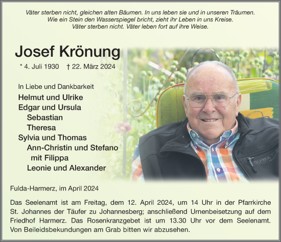 Traueranzeige von Josef Krönung von FZ