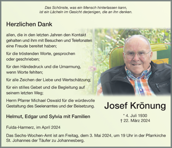 Traueranzeige von Josef Krönung von FZ