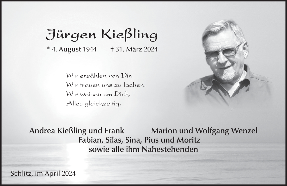  Traueranzeige für Jürgen Kießling vom 13.04.2024 aus FZ