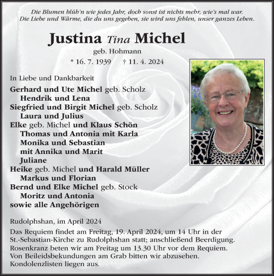 Traueranzeige von Justina Michel von FZ