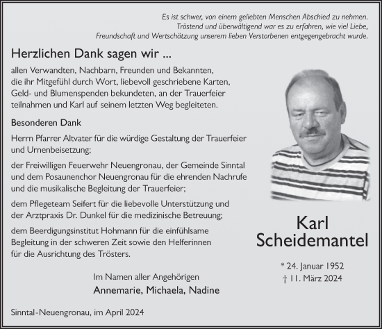 Traueranzeige von Karl Scheidemantel von FZ