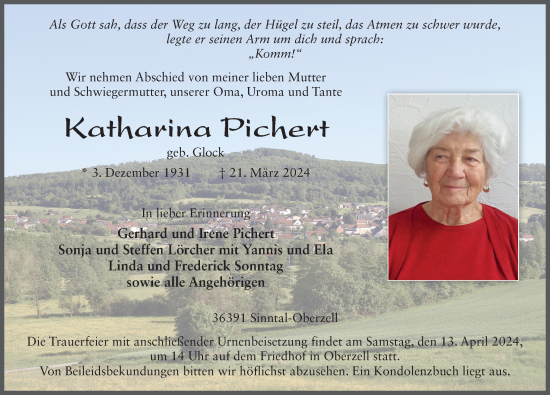 Traueranzeige von Katharina Pichert von FZ