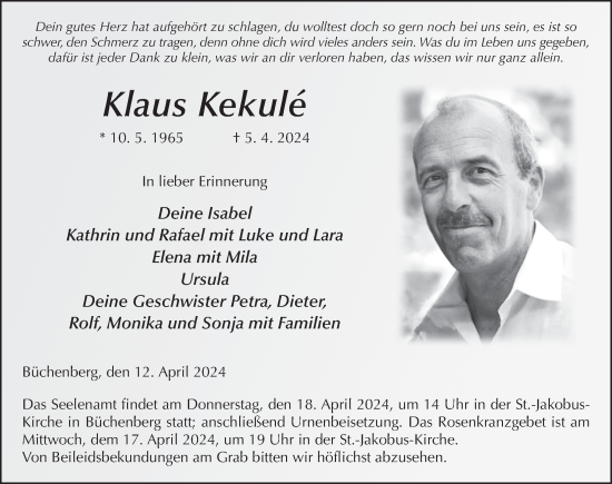 Traueranzeige von Klaus Kekule von FZ