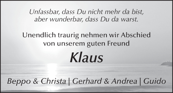 Traueranzeige von Klaus Kekule von FZ