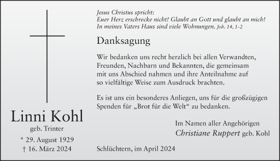 Traueranzeige von Linni Kohl von FZ