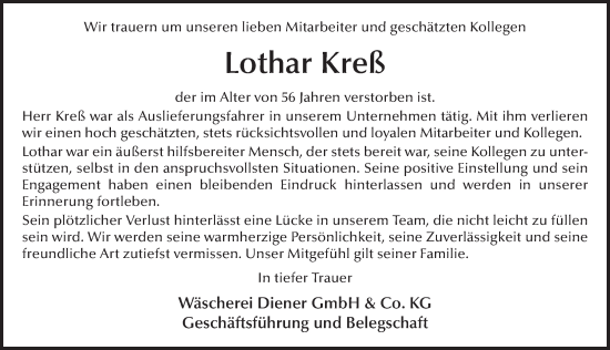Traueranzeige von Lothar Kreß von FZ