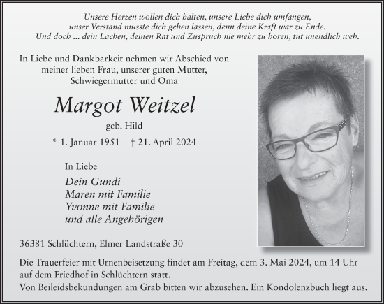 Traueranzeige von Margot Weitzel von FZ