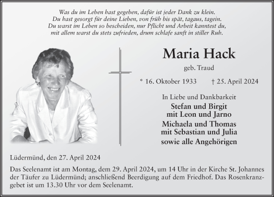 Traueranzeige von Maria Hack von FZ