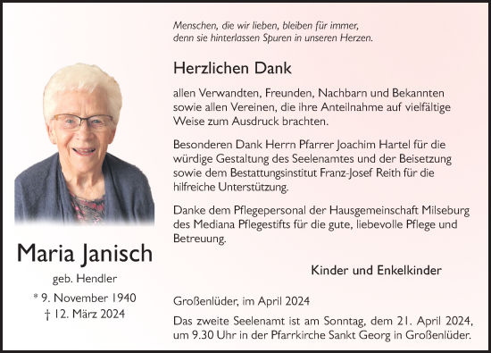 Traueranzeige von Maria Janisch von FZ