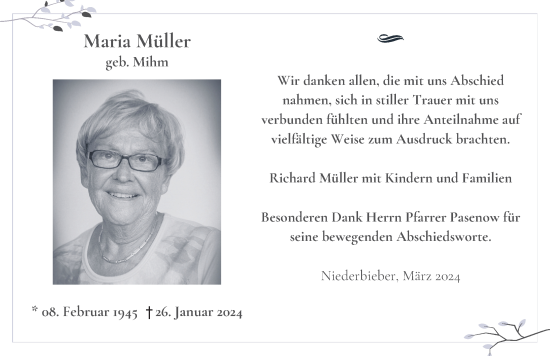 Traueranzeige von Maria Müller von FZ