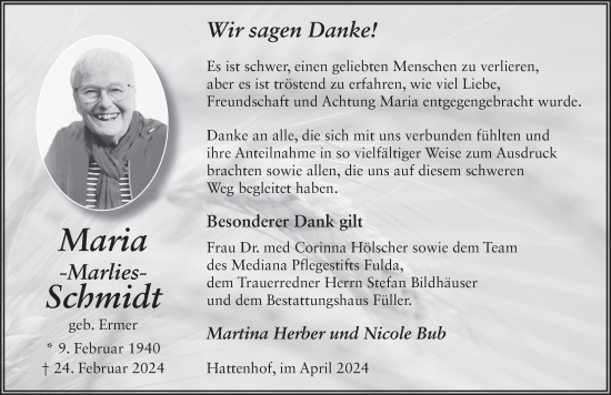 Traueranzeige von Maria Schmidt von FZ