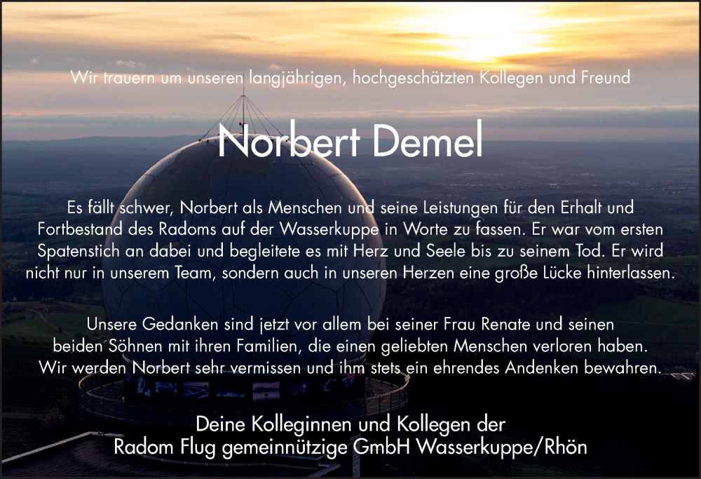  Traueranzeige für Norbert Demel vom 24.04.2024 aus FZ