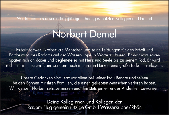 Traueranzeige von Norbert Demel von FZ