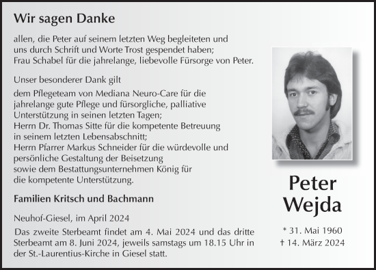 Traueranzeige von Peter Wejda von FZ