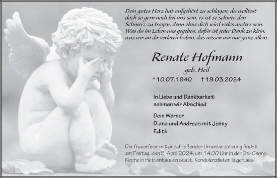 Traueranzeige von Renate Hofmann von FZ