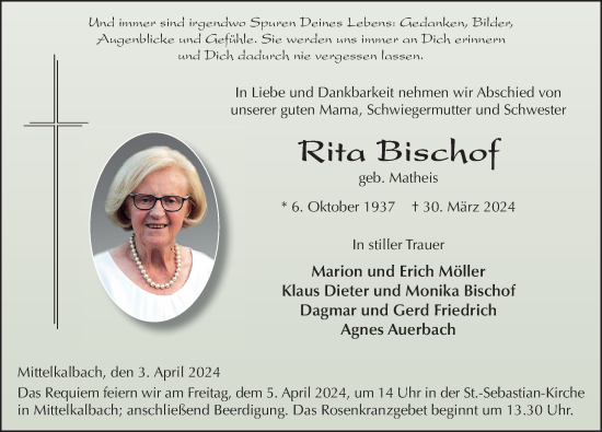 Traueranzeige von Rita Bischof von FZ