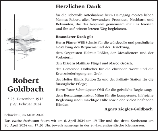 Traueranzeige von Robert Goldbach von FZ