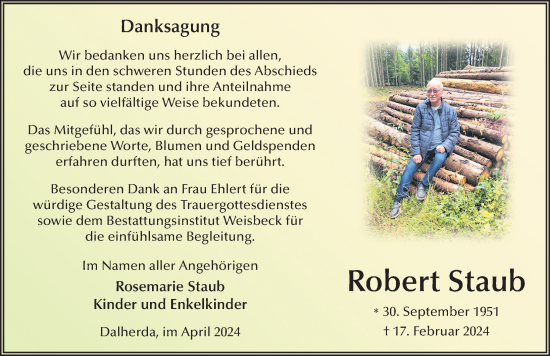 Traueranzeige von Robert Staub von FZ