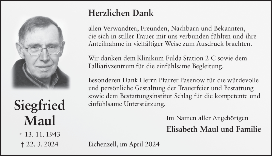 Traueranzeige von Siegfried Maul von FZ