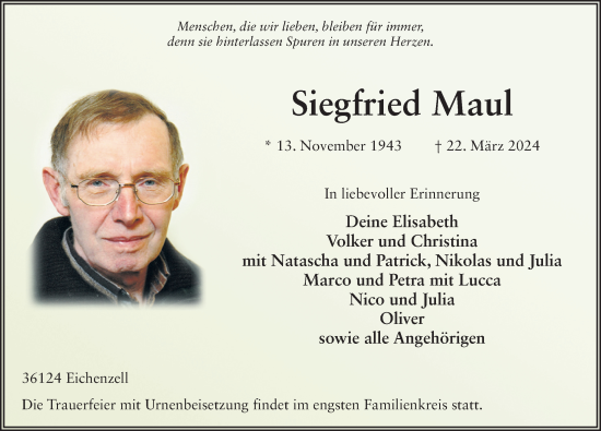 Traueranzeige von Siegfried Maul von FZ