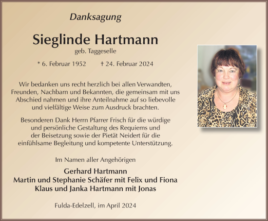 Traueranzeige von Sieglinde Hartmann von FZ