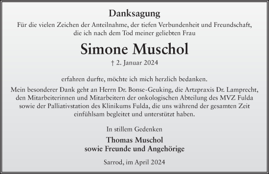 Traueranzeige von Simone Muschol von FZ