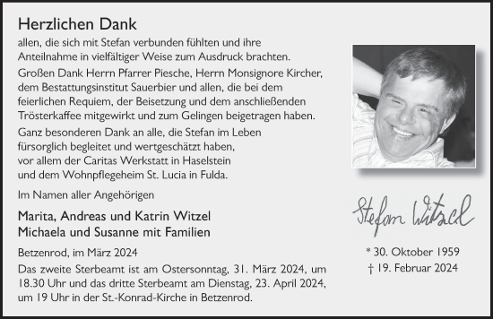 Traueranzeige von Stefan Witzel von FZ