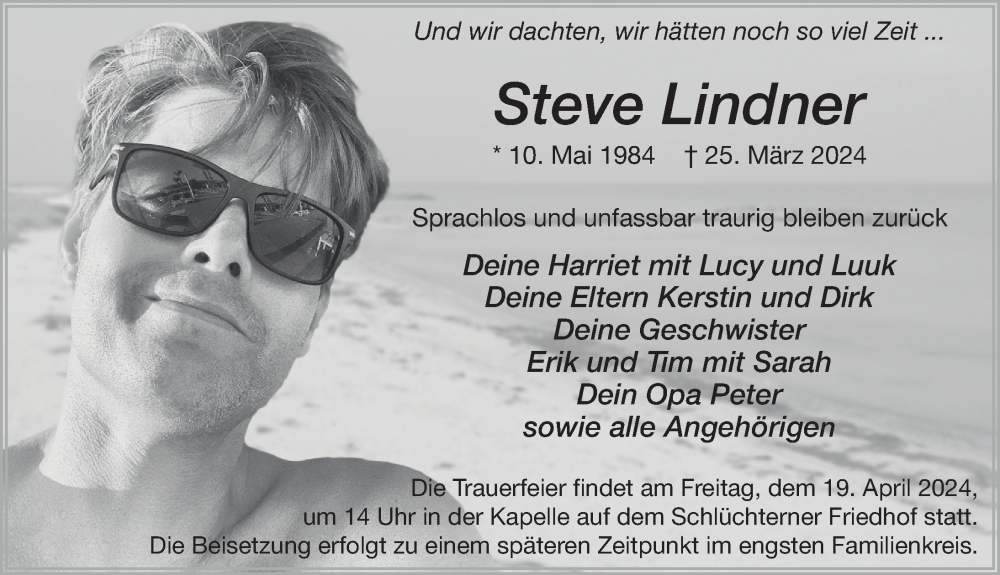  Traueranzeige für Steve Lindner vom 13.04.2024 aus FZ