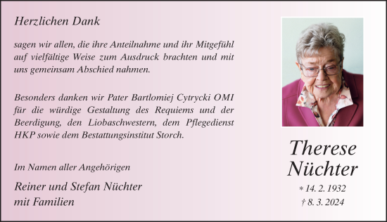 Traueranzeige von Therese Nüchter von FZ