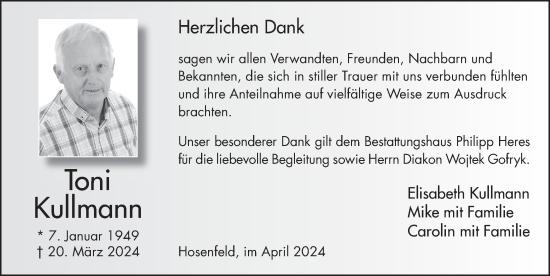 Traueranzeige von Toni Kullmann von FZ