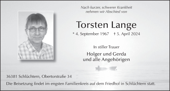 Traueranzeige von Torsten Lange von FZ