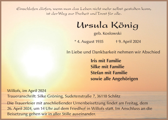 Traueranzeige von Ursula König von FZ