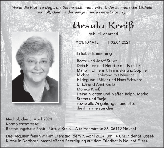 Traueranzeige von Ursula Kreiß von FZ