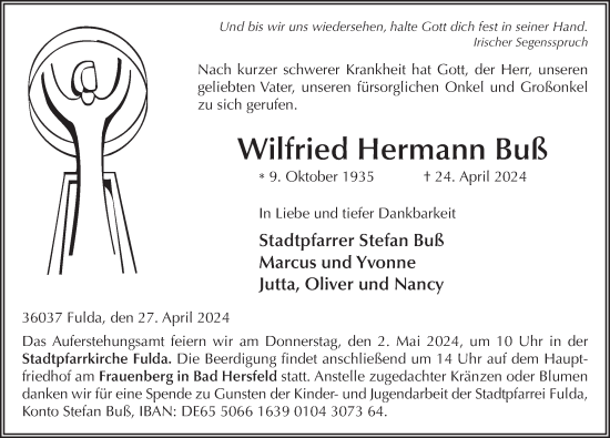 Traueranzeige von Wilfried Hermann Buß von FZ