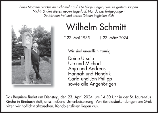 Traueranzeige von Wilhelm Schmitt von FZ