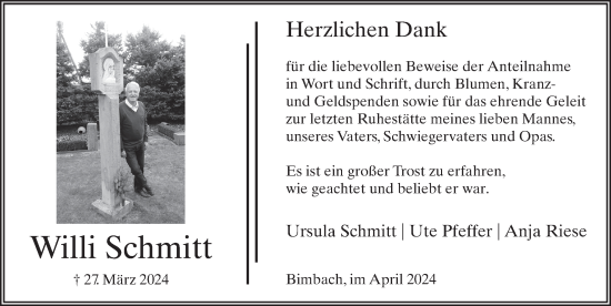 Traueranzeige von Wilhelm Schmitt von FZ