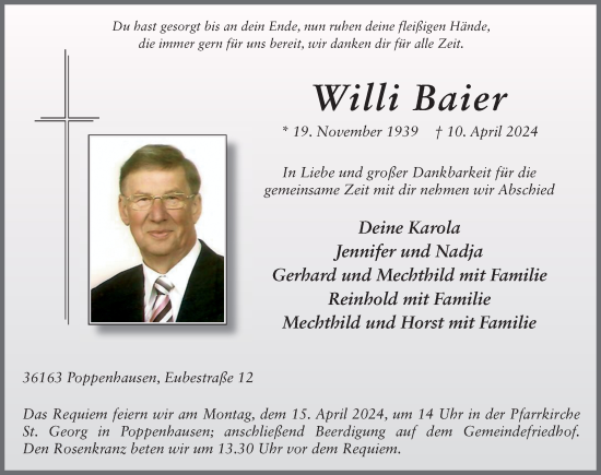 Traueranzeige von Willi Baier von FZ