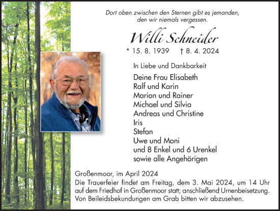 Traueranzeige von Willi Schneider von FZ