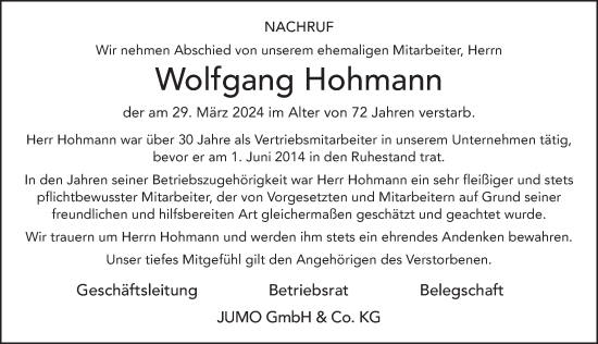 Traueranzeige von Wolfgang Hohmann von FZ