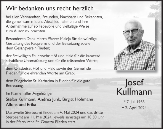 Traueranzeige von Josef Kullmann von FZ