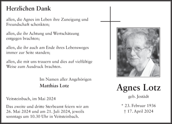 Traueranzeige von Agnes Lotz von FZ