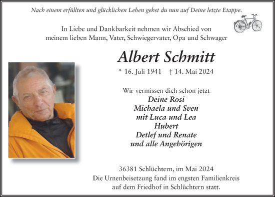 Traueranzeige von Albert Schmitt von FZ