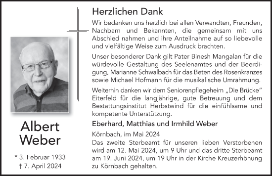 Traueranzeige von Albert Weber von FZ