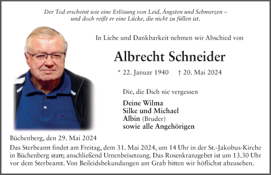 Traueranzeige von Albrecht Schneider von FZ