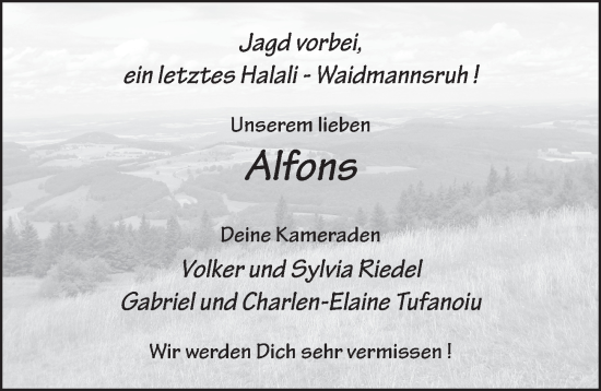 Traueranzeige von Alfons Diegelmann von FZ