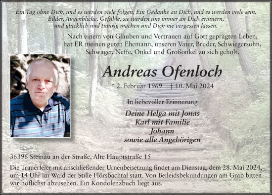 Traueranzeige von Andreas Ofenloch von FZ